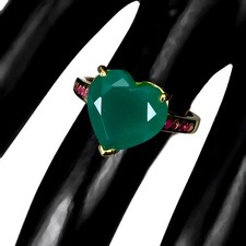925 Sterling Silver Ring Heart Aventurine 13mm Ruby Gemstone Jewelry Size 7