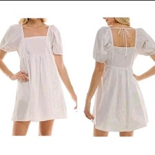 Draper James Babydoll Puff Sleeve Mini Dress Smock Milkmaid White XL Cottagecore