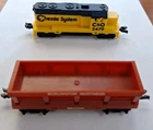 VINTAGE HOT WHEELS RAILROAD/ TRAINS CHESSIE SYSTEM LOCOMOTIVE & SIDE DUMP CAR.