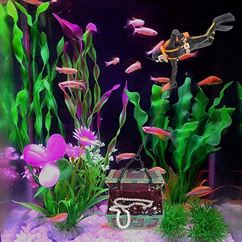 Live-Action Aquarium Ornament Undersea Treasure Chest Diver, Air Bubbler - Picture 5 of 8