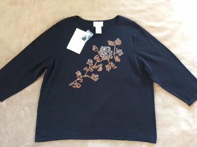 NWT Victor Costa Occasion Black Sequined Sweater 3/4 Sleeve X-Large XL Top NEW