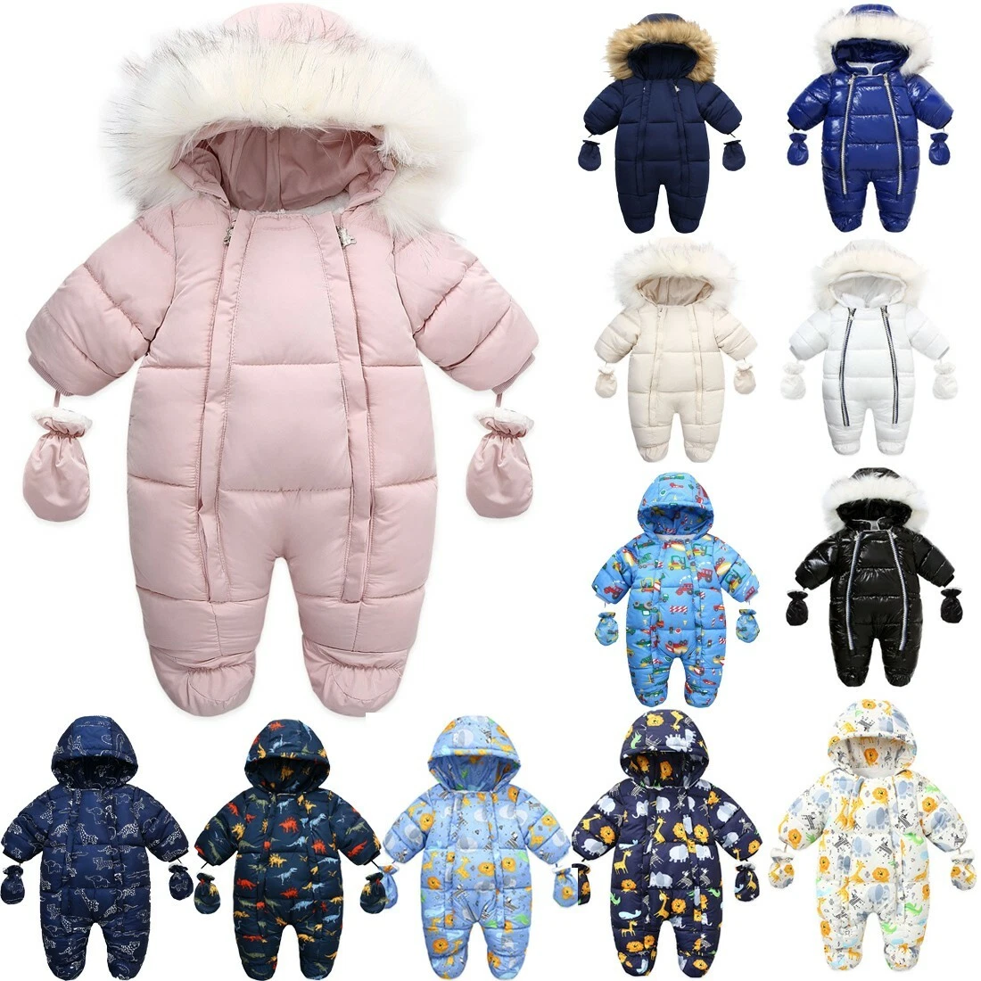 Infant Baby Winter Suit Boy Girl Jacket Hooded Jumpsuit Warm Thick Baby Snowsuit