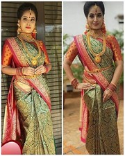 Women Kanjivaram Soft Silk Saree With Blouse Piece Green Traditional