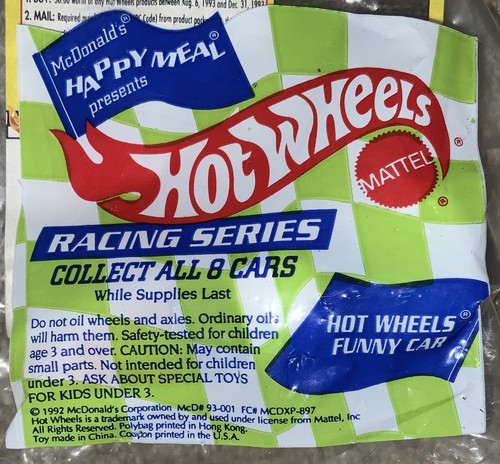 McDonald’s Happy Meal Hot Wheels Toy Set & Bag (Mattel, 1993) SEALED, COMPLETE - Picture 7 of 15