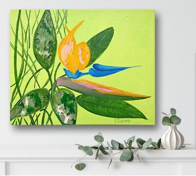 Minimalist original acrylic painting - Strelitzia flower. Plant impasto  painting | eBay