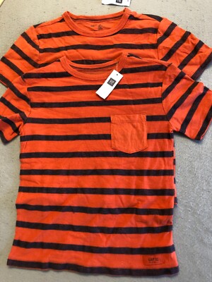 T-shirt Garçon Marks & Spencer – Orange, Rayé, Coton, Taille 6-7 Ans