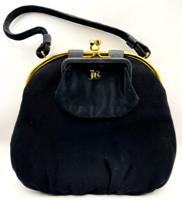 Vintage JR Chiffon Black Purse Handbag Gold Clasp Accents Evening Bag ...
