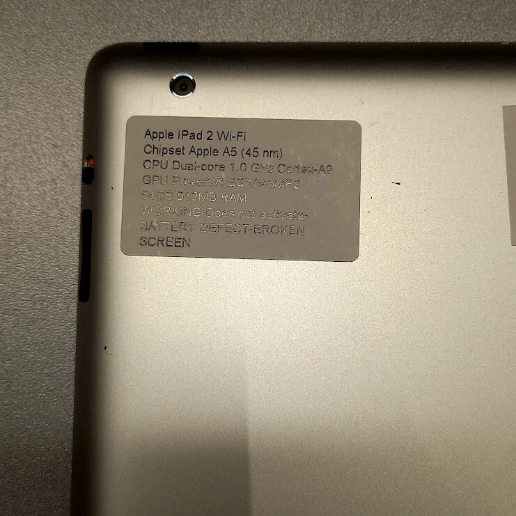 Apple Ipad 2 Wi-Fi 64GB (A1395) - Defecto De Batería, Pantalla Rota, Usado - Imagen 2 de 4