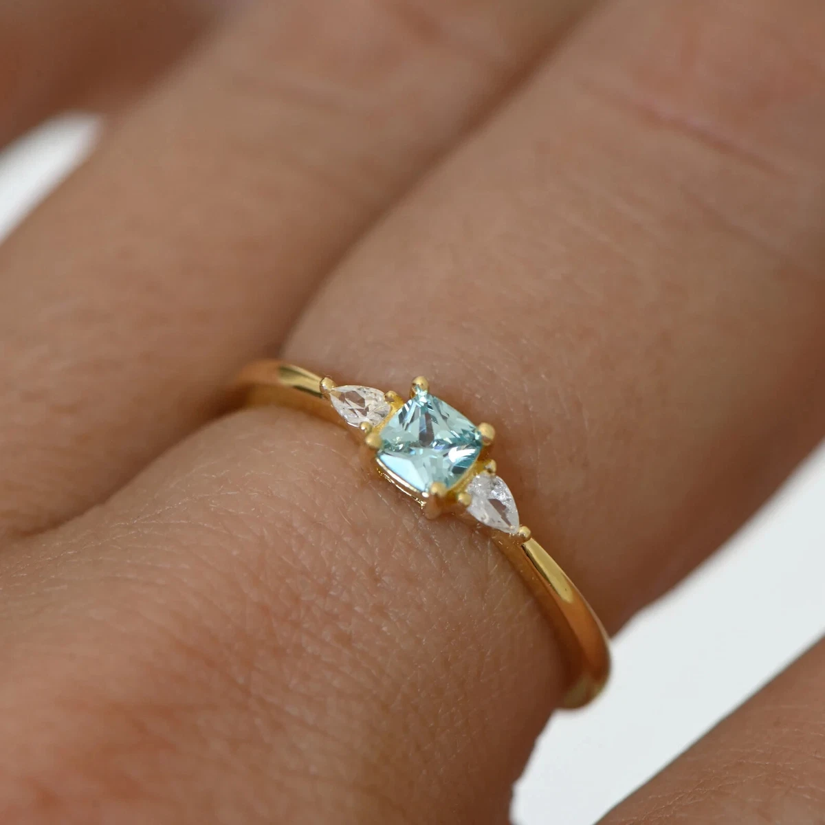 Aquamarine Dainty Ring Gold Minimalist Ring March Birthstone