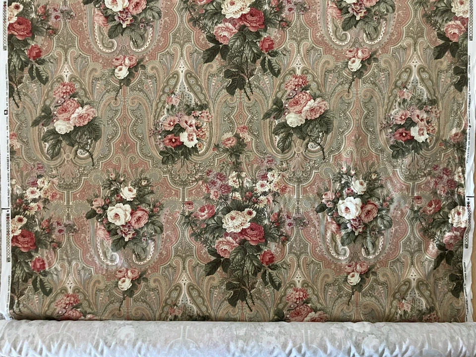 Tela de cortinas de rosa floral Waverly Paisley Primrose de colección 14 yardas x 54" 2 piezas Foto 3 de 4