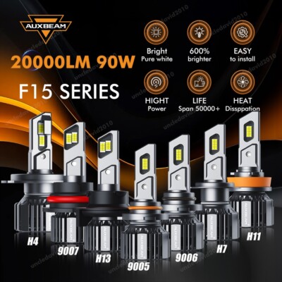 AUXBEAM F15 90W LED Headlight White Bright Bulbs H4 H7 H11 9005 9006 9007 H13 H1