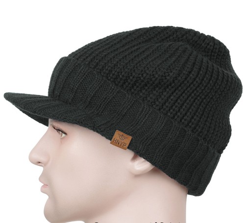 Winter Wool Blend Visor Brim Beanie with Bill Knit Baseball Cap Skull Hat - Picture 8 of 18