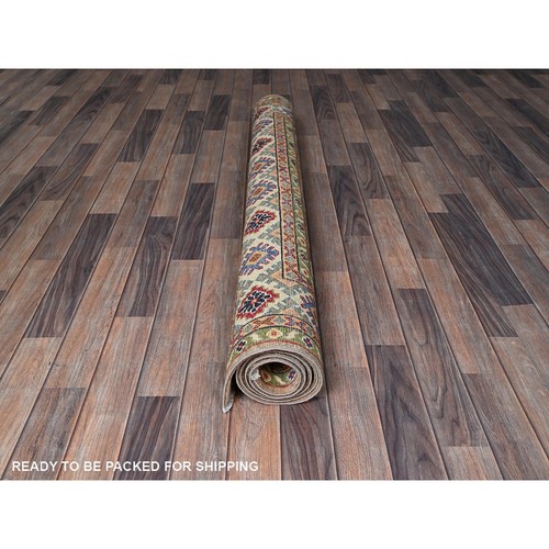 5'x6'9" Tawny Brown Kazak with Tribal Design Hand Knotted Wool Oriental Rug R329 - Picture 5 of 7