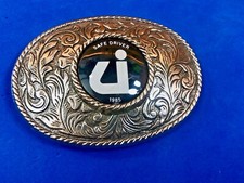 Vintage 1985 Safe Driver Award Silver Tone Western Centerpiece Belt Buckle