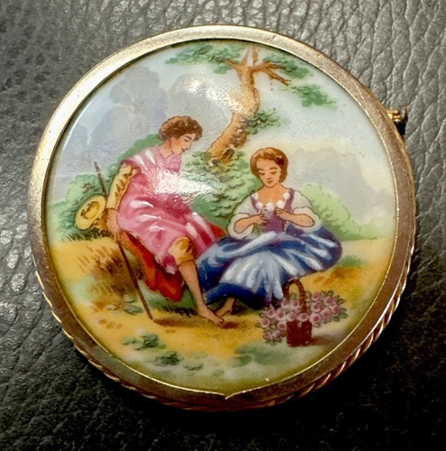 !!Vintage Signed Made In France Limoges Figural Handpainted Brooch
