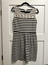 Ann Taylor Loft Dress Womens MP Black Ivory  Striped Sleeveless Casual