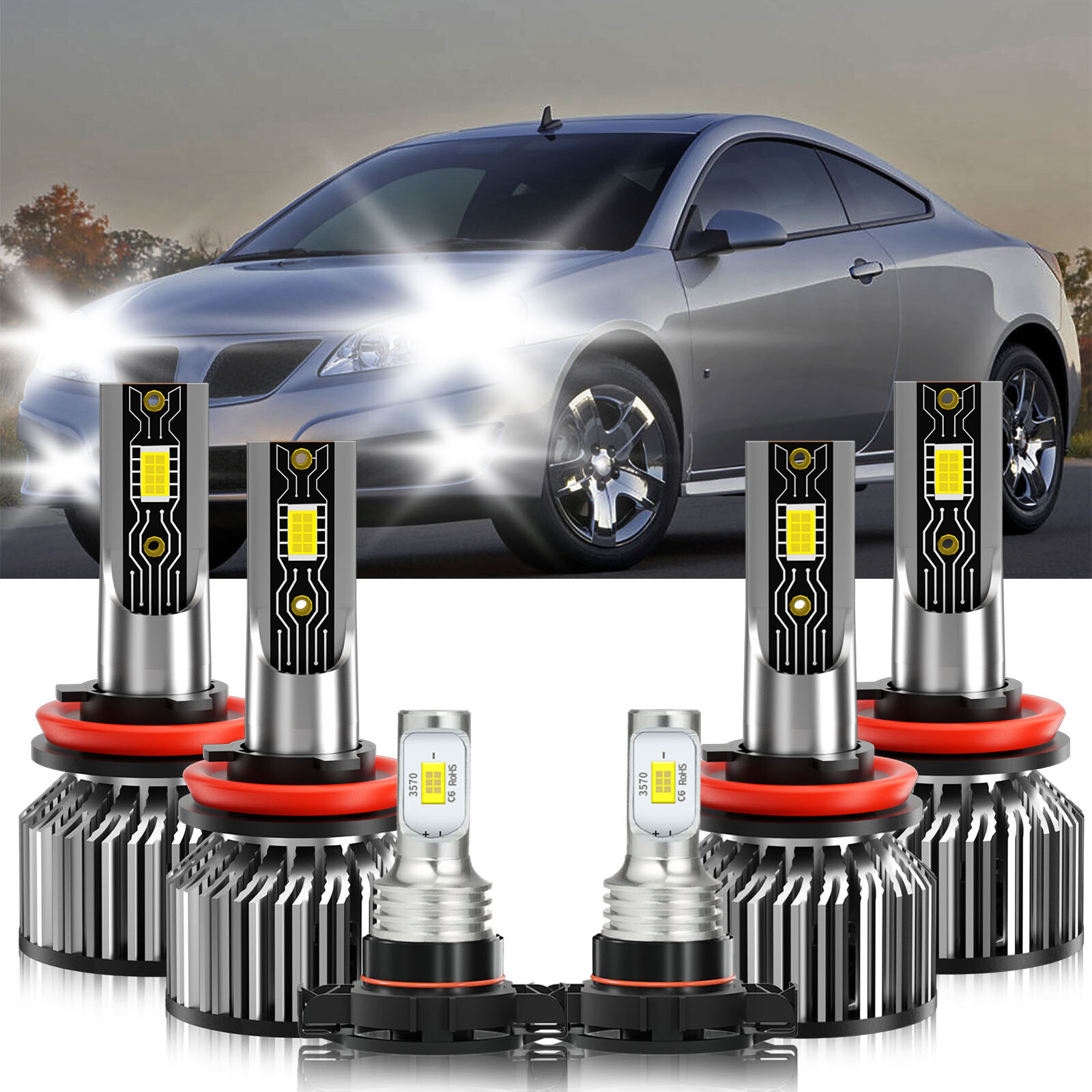 LED Headlight High Low Beam+Fog Lights Bulbs 6500K For Pontiac G6 2010-2010