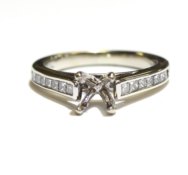 14k white gold .49ct VS G semi mount engagement ring 3.6g vintage size 4.5