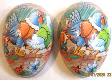 VINTAGE ROOSTER  BUNNY PAPER MACHE EASTER EGG CANDY CONTAINER W. GERMANY 