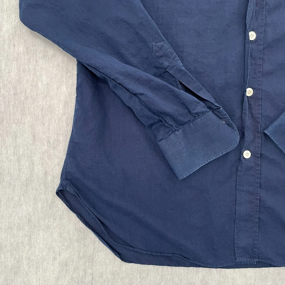 Kiton Shirt Adult 44 Blue Long Sleeve Button Up Cotton Made In Italy Mens XL - Image 4 of 4