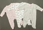 Baby Girl 3-6 Months Sleepers Zip Up Set Of 3 Hudson Baby