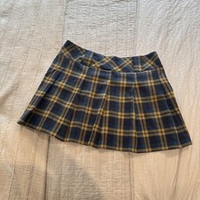 Wild Fable Blue Gold Pleated Plaid Mini Skirt Large