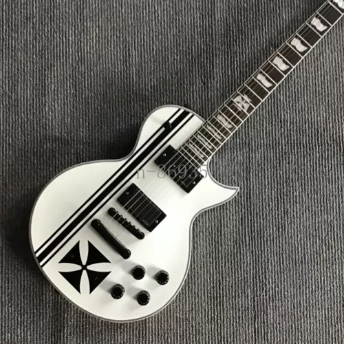 White Cross LP Electric Guitar Black Hardware HH Pickups Rosewood Fretboard