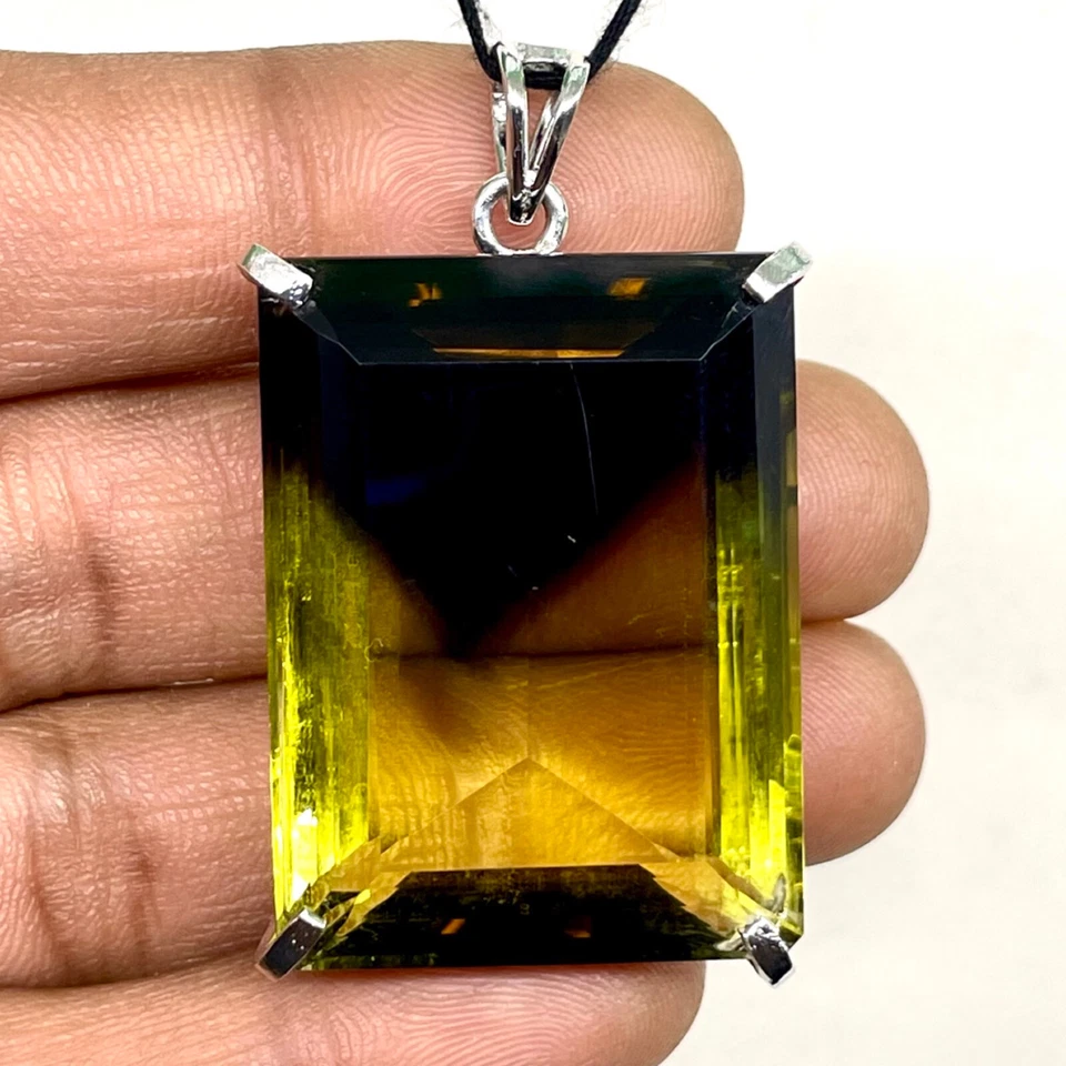 Natural Bio Lemon Quartz Certified 925 Sterling Silver Pendant 26.56 Gms 39x26mm - Image 2 of 4