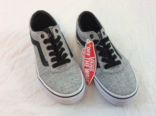 gray and white striped vans