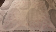 VINTAGE STYLE SHEER POLYESTER TABLECLOTH WITH A PINK FLORAL PATTERN - 33" X 31"