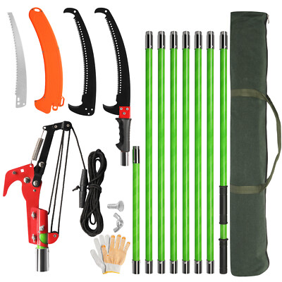 26ft Tree Pole Pruner Manual Pole Saw Tree Scissor Cutter Yard Garden Tool w/Bag