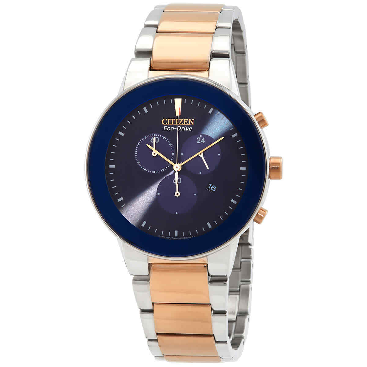Citizen Eco-Drive AT2244-84L Blue Analog Two-Tone Rose Gold Solar 