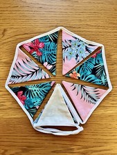 NEW 1.2m MINI bunting tropical blue, green, pink leaves cheeseplant