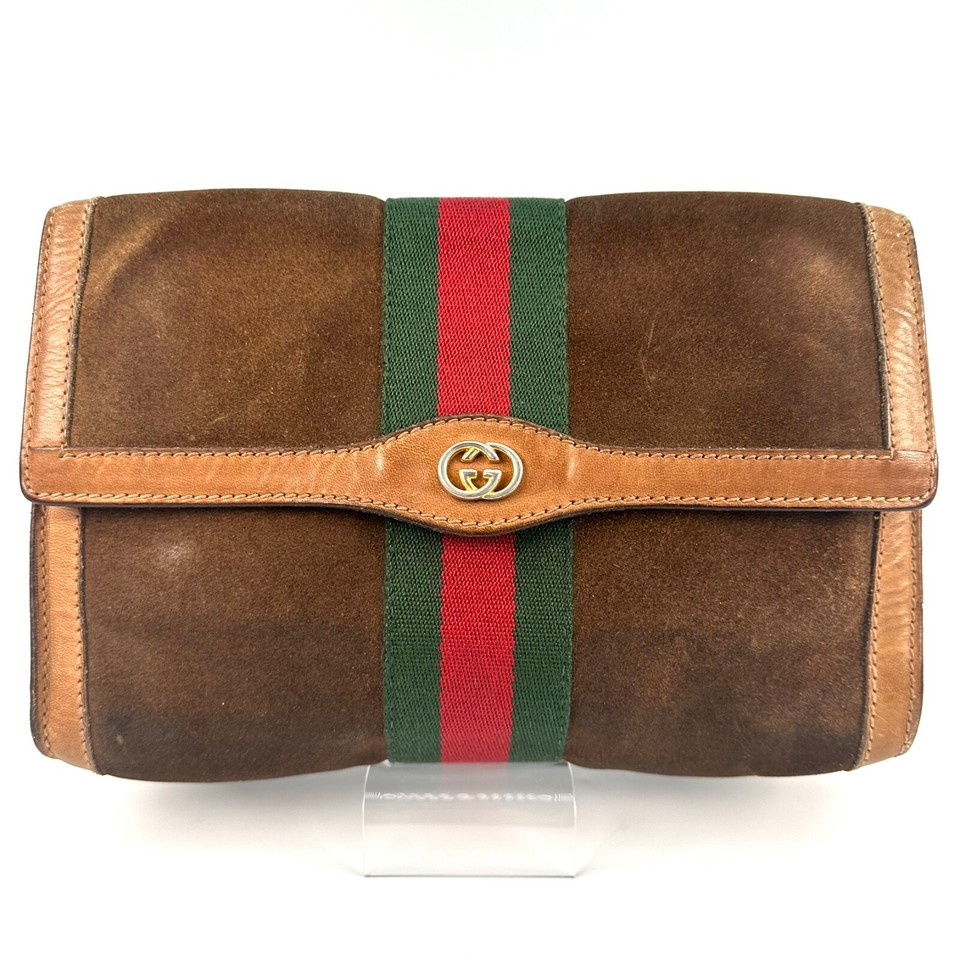 Vintage GUCCI Clutch Bag Sherry Line Brown Suede Authentic/B040101 eBay