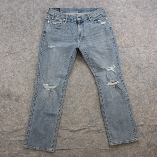 Abercrombie & Fitch Men's W32 L30 Kennan Straight Light Wash Distressed Stretch