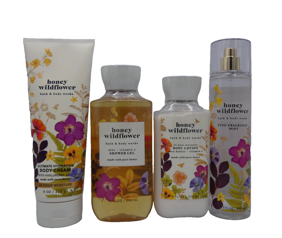Bath & Body Works Honey Wildflower Mist Body Wash Lotion Cream (4 PACK ...