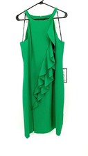 Vince Camuto Emerald Green Ruffle Halter Sheath Cocktail Dress NWT Size 16