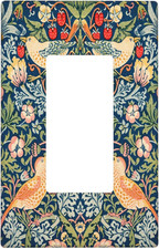 1 Gang Decorator/Rocker Wall Plate, Vintage Birds Floral Strawberry Botanical Si