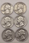 Six 1957 D WASHINGTON QUARTERS 25C (#309) Denver, circulated, ungraded