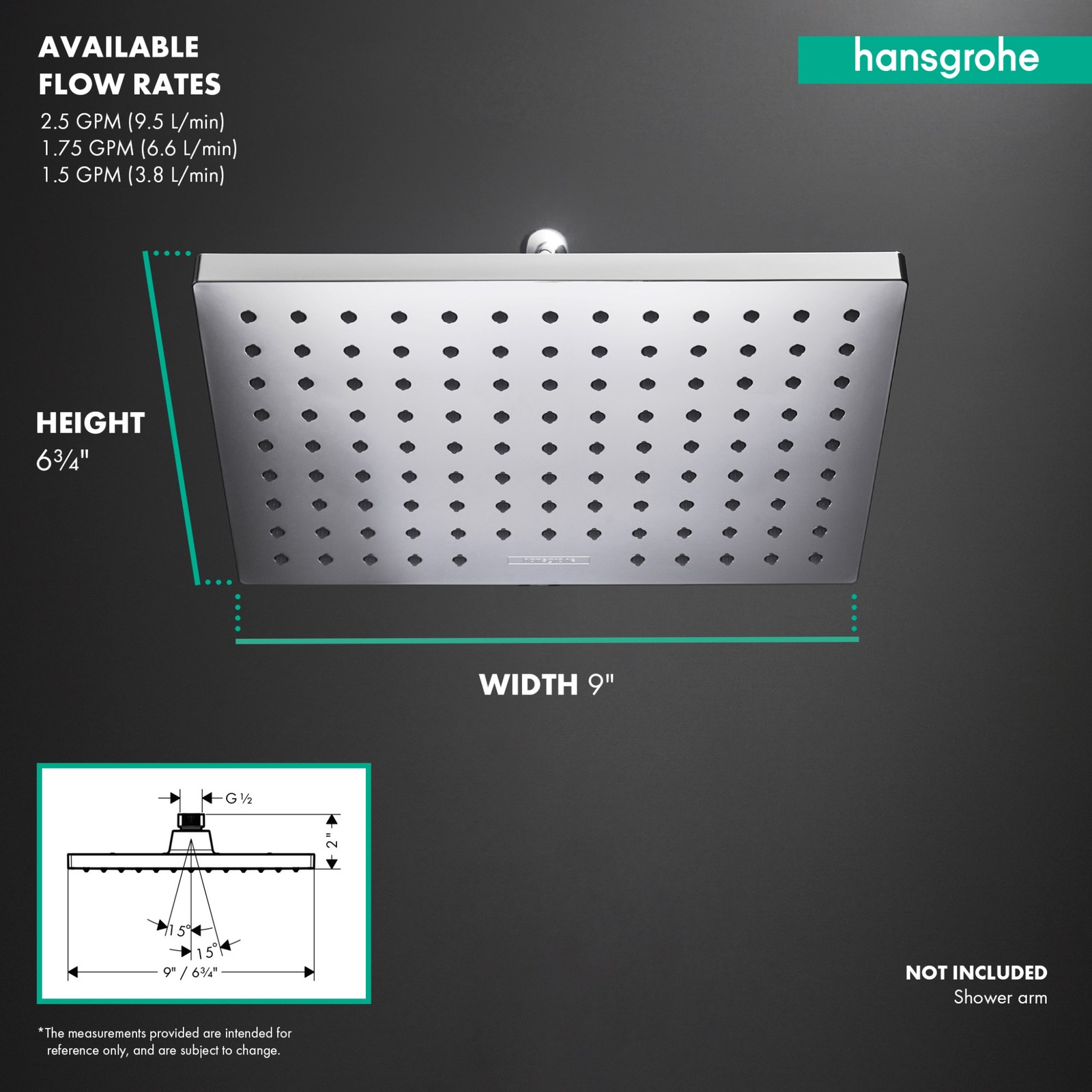 Hansgrohe 26283 Vernis Shape 1.75 GPM Single Function Shower Head - Chrome