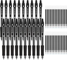 Shuttle Art Black Gel Pens, 48 Pack(20 Pens with 28 Refills) Retractable Medium