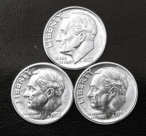 1955 P-D-S 10c SILVER Roosevelt Dime  Bright  GEM BU Year Set.  (R154)