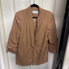 Womans ASOS Blazer Camel Brown, Size 16 Uk Gathered Elbow Sleeve Single Button