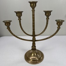 Vintage Solid Brass 5 Light Candelabra Taper Candle Holder 10.5" Large Heavy