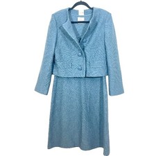 St John 2 Piece Dress / Jacket Suit Set Blue Size US 6 Pre-Loved