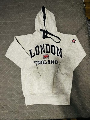 K&K Apparel Unisex Kids M Gray Pullover Hoodie London England Cotton Blend
