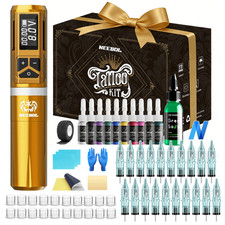 Wireless Tattoo Kit Complete Rotary Pen Machine Power Supply 20 Cartridge Needle
