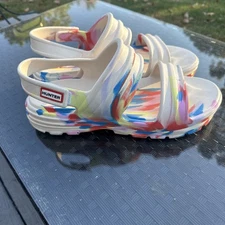 Women's Hunter Boots BLOOM ALGAE FOAM SANDAL Size 11Wide Marble White