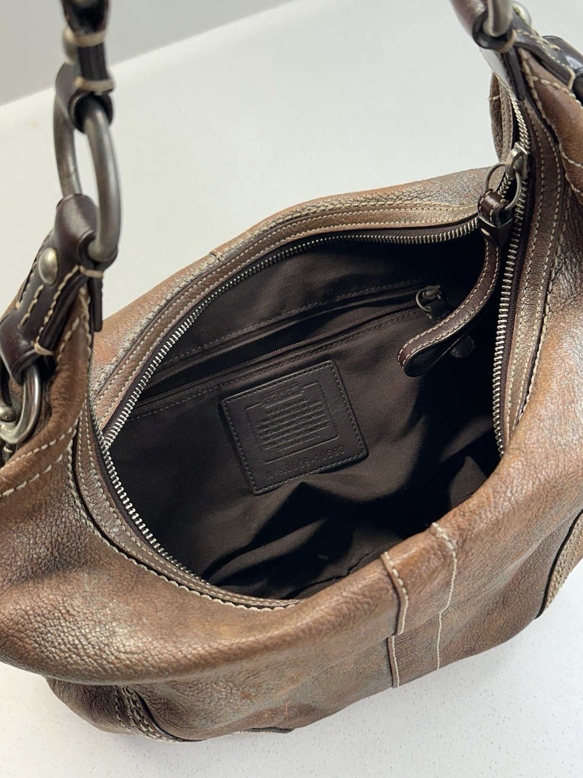 Coach 10669 Brown Leather Hobo Shoulder Bag Ring Hand… - Gem