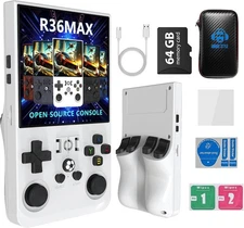 R36MAX Retro Handheld Game Console – 4000mAh, 64GB, 4" Screen, White